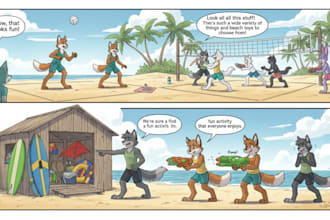 draw furry comic page, fursona character illustration storyboard art, anthro sfw