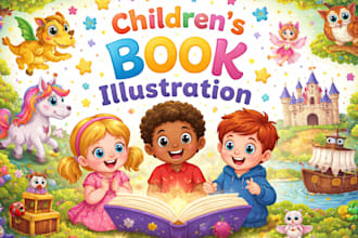 draw whimsical 3d children story book illustration cover kids story book