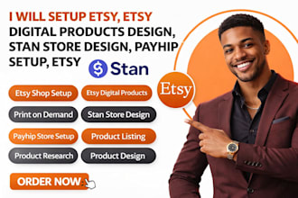 setup etsy, etsy digital products design, stan store desing, payhip setup, etsy