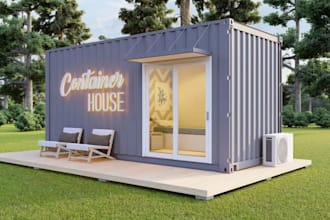 design 3d shipping container house, office shop, restaurant, cafe, food truck