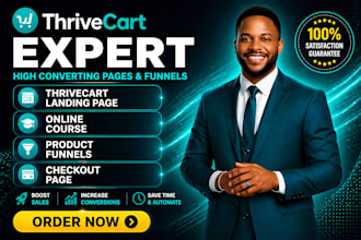 redesign thrivecart landing page, online course, product funnels, checkout page