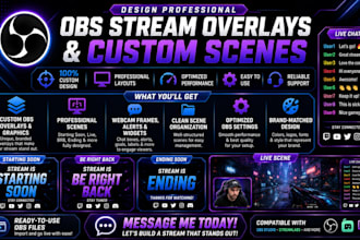 design professional obs stream overlays and custom scenes