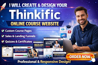 set up thinkific courses,design thinkific online school, and customize thinkific