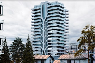 redesign highrise residential building, cantilevered balconies, facade structure