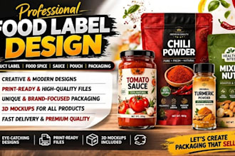 do product label, food spice, sauce, pouch design, packaging food label design