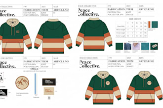 create tech pack for menswear, streetwear, activewear, clothing hoodie, tshirt