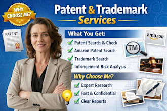 provide patent search trademark check, amazon patent and filing help drafting