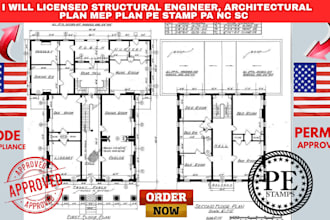 licensed structural engineer, architectural plan mep plan pe stamp pa nc sc tx