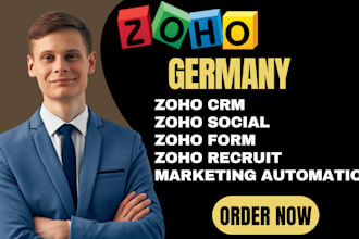 set up german zoho crm, zoho social zoho form, recruit zoho marketing automation