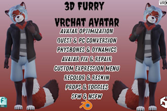 create 3d vrchat avatar, fursona ,furry vtuber model for pc and quest