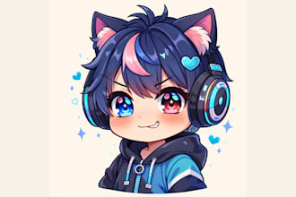 draw cute chibi anime pngtuber model giftuber for twitch vtuber streaming emotes