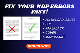 fix uploading issues, fix PDF, fix paperback, rejected cover, fix manuscript