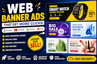 design web banner ads for google, shopify, etsy and youtube