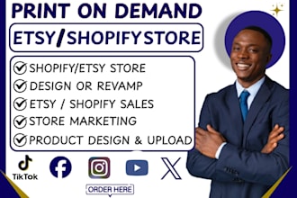 create a shopify ecommerce store and etsy print on demand shop