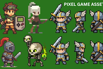 do pixel art character design, 8bit and 16bit pixel character, game assets