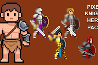 do pixel art character, 8bit and 16bit pixel character, game assets