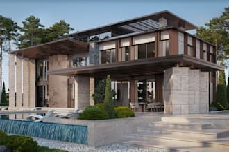 design apartment swimming pool, modern villa planning, real estate visualization