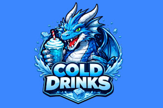 create cold drinks water dragon mascot logo design with unlimited revision