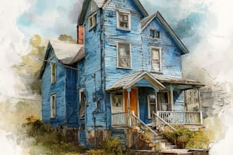 draw custom digital watercolor house illustrations