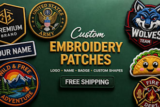 digitize embroidery logo and create custom embroidered patches with shipping