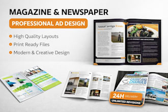 design professional print to ready magazine ad, newspaper ad postcard flyer