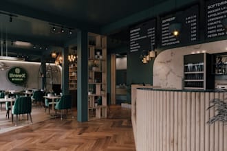 redesign coffee shop interior cgi renders, restaurant, bar, lounge,3d event hall