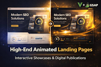 develop high end vue landing pages figma, gsap, json, SEO
