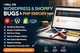 fix wordpress issues wordpress bugs fix shopify bugs fix and PHP issues