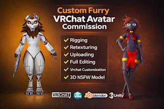 create 3d furry vrchat avatar, nsfw anime vtuber model with full body tracking