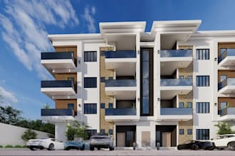 create apartment building design,3d exterior rendering, condo, modern house, cgi