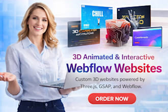 design 3d animated webflow website, interactive 3d website, threejs gsap