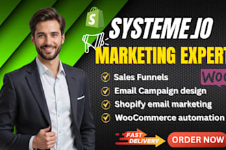 setup systeme io email campaigns shopify woocommerce email automation
