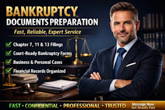 prepare chapter 7, 11, 13 bankruptcy court ready documents forms civil support