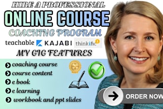 create a coaching course content ebook elearning course website on kajabi
