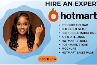 setup hotmart course, funnel, mockups, affiliate system, poshmark and automation