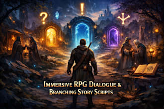 write creative immersive rpg video game dialogue branching story scripts