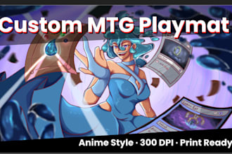 draw a custom mtg playmat with original anime character art