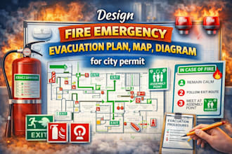 design fire emergency evacuation plan, map, diagram