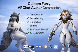 create custom 3d furry anime vtuber model, vrchat avatar with facial expression