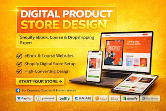 design ebook shopify store online course and digital products dropshipping store