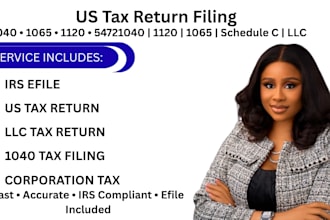 prepare and efile US tax returns for individual and business 1040 1120 1065 24hr