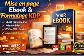 la mise en page ebook, formatage KDP amazon, design livre et ebook kindle