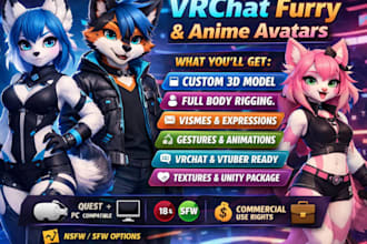 do vrchat furry avatar anime furry nsfw vrc avatar vtuber 3d model vr character,