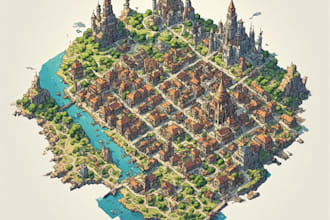 design cartography isometric map, vector map, illustration city map, fantasy map