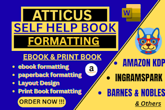 self help book formatting for amazon KDP atticus  literary fiction novel kindle