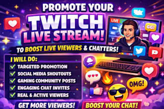 promote your twitch live stream to boost live viewers and chatters