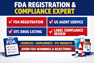 do fda registration, US agent, otc listing and cosmetic label compliance review