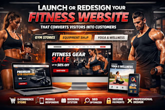 build fitness equipment website, gym wear, yoga website gym store wellness store