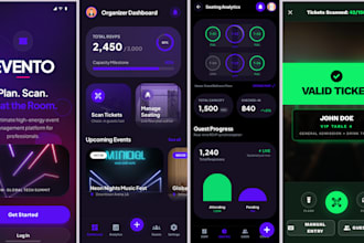 develop event rsvp app, ticket scanning, guest seating arrangement planning app