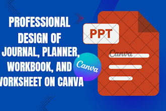 design journal, planner, workbook, and worksheet on canva
